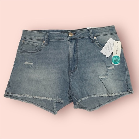 STS Blue Light Blue Jean Shorts Distressed High-Waisted - Picture 3 of 5